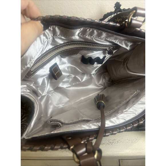 Madi Claire MC Genuine Leather Green Ivy Embossed Shoulder Bag Tassel EUC - Picture 10 of 12